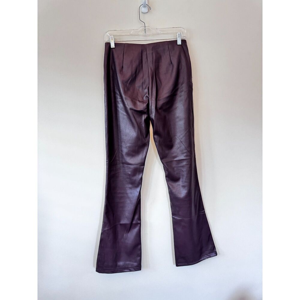 Topshop Vegan Leather Flared Pants Burgundy Size 6 - Picture 2 of 8